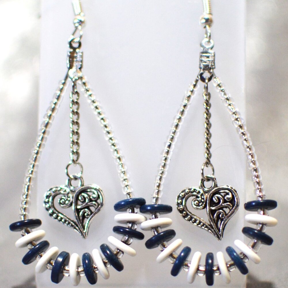 Navy and white dangle earringws ED-15-040